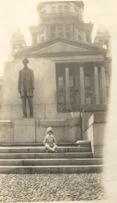 Pike County, Indiana, Unidentified Children, Young on Steps of Monument