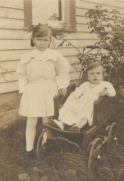 Pike County, Indiana, Unidentified Children, Young Girl Standing Next to Baby in Carriage