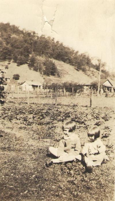 Pike County, Indiana, Unidentified Children, Young Girls Sitting on Yard