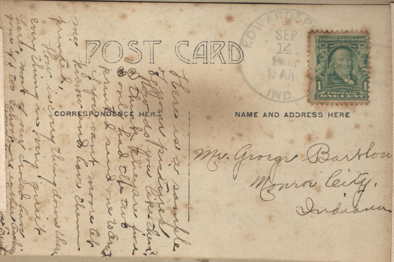 Pike County, Indiana, Bartlow Family, George and Emma Bartlow, Postcard, Back Side