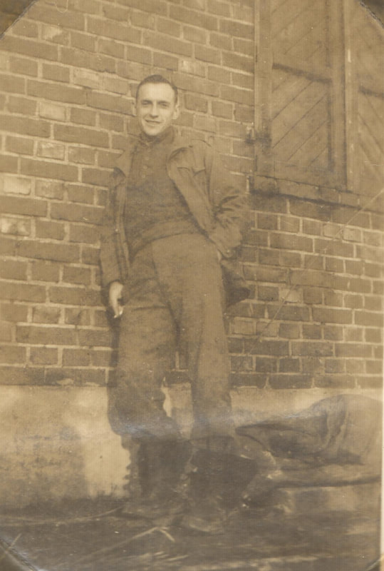 Pike County, Indiana, Veterans Collection, U.S. Army, Soldier Leaning Against Brick Building, Corporal Glen Brittain