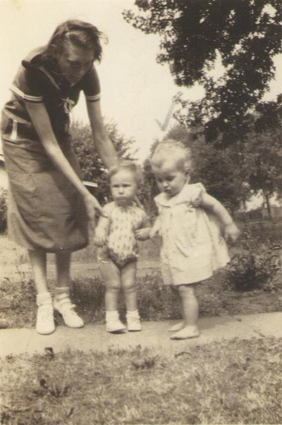 Pike County, Indiana, Unidentified Children, Mother with Small Children Standing on Sidewalk