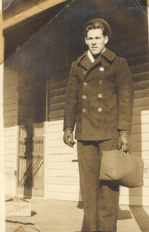 Pike County, Indiana, Veterans Collection, U.S. Army, Soldier Standing in Civilian Dressl, Dale DeMotte Phm2c - January 9, 1943
