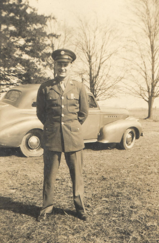 Pike County, Indiana, Veterans Collection, U.S. Army, Soldier Standing in Front of Car, Private Roy H. DeMotte, May 1945