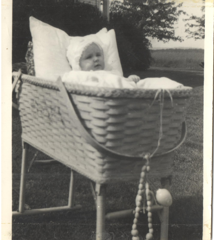 Baby girl lying in basket