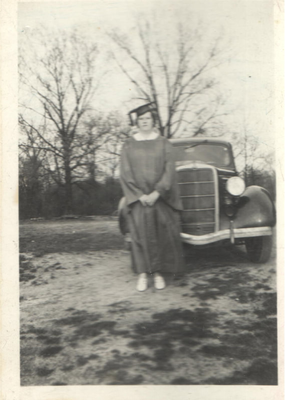 Pike County, Indiana, Identified Females, Woman in Cap and Gown in Front of Car