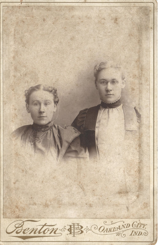Pike County, Indiana, Harrison Family, Family Photo of Two Sisters, February 5, 1899, Glezen Indiana, Anna and Laura Harrison, Benton Photo Studio, Oakland City, Gibson County, Indiana