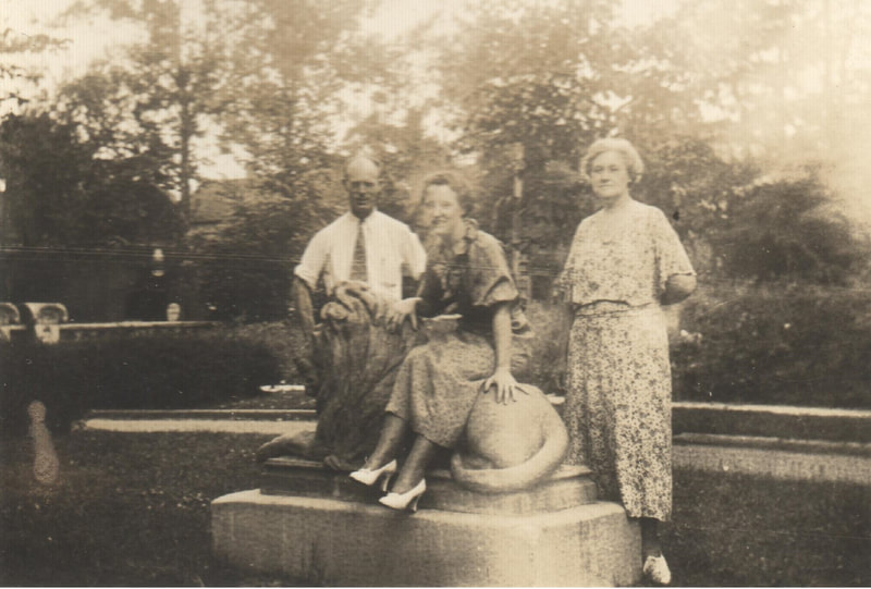 Pike County, Indiana, Harrison Family, Family Photo with Girl Seated on Lion Statue