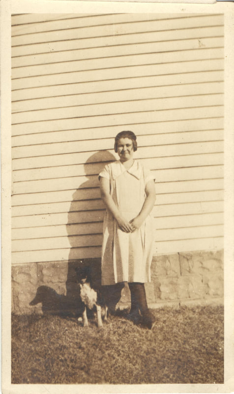 Pike County, Indiana, Heacock Family, Woman Standing Next To Building, Dog