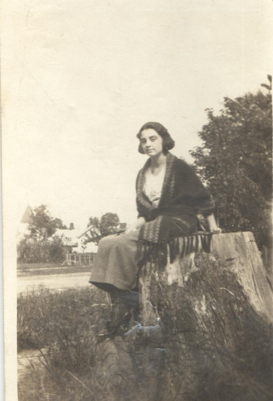 Pike County, Indiana, Heacock Family, Young Woman Sitting on Tree Stump