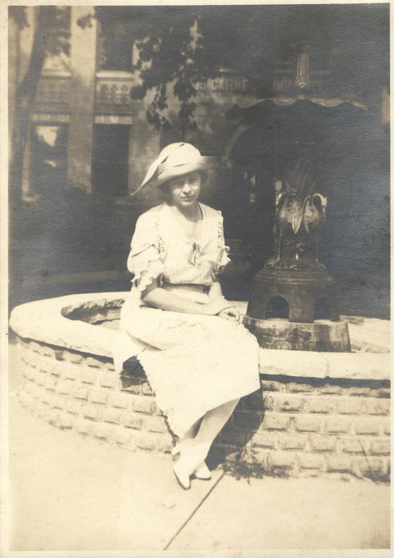 Pike County, Indiana, Heacock Family, Woman in Hat Seated at Fountain