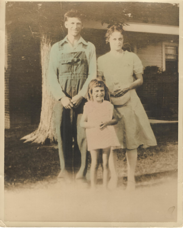Pike County, Indiana, Morton Family, Family  Standing in Yard, Colorized Photo, Clyde, Merle and Virginia Morton