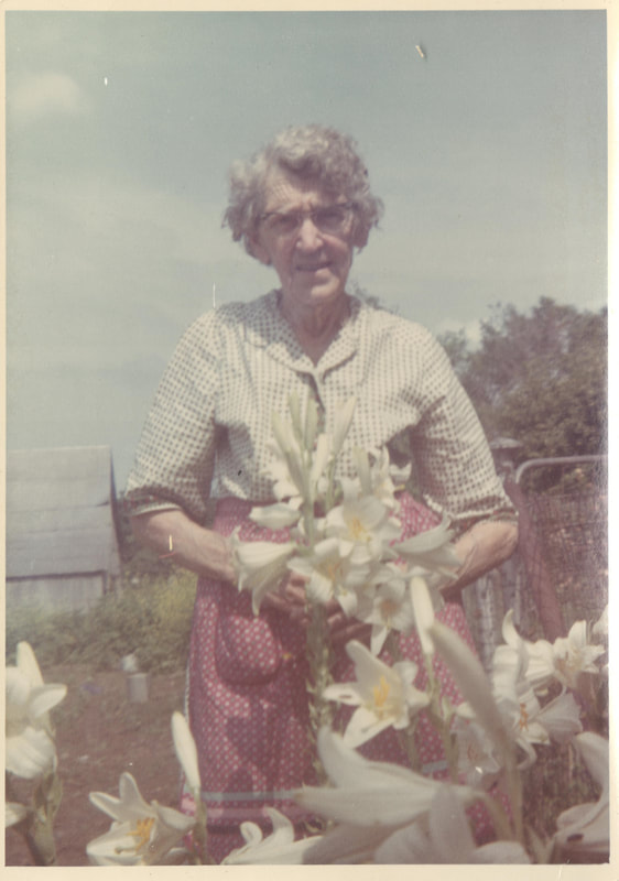Pike County, Indiana, Morton Family, Elderly Woman in Flower Garden, Virginia Hale