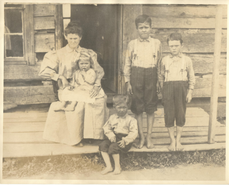 Pike County, Indiana, Morton Family, Woman and Children on Cabin Porch, Lizzie Young