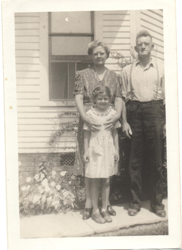 Pike County, Indiana, Morton Family, Family Standing on Sidewalk, Bertha, Adjic, and Carolyn Richeson, Augusta, Indiana