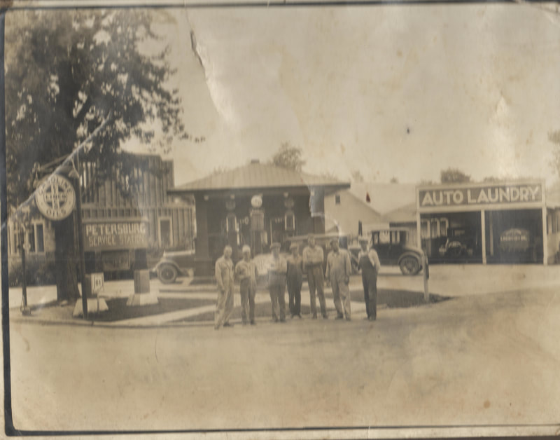 Pike County, Indiana Pike County Landmarks, Petersburg Service Station, Men Standing Near Gas Station, Mr. and Mrs. Godon I. Cannon