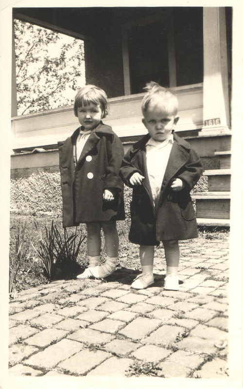 Pike County, Indiana, Robling Family, Young Boy and Girl in Coats Standing on Sidewalk