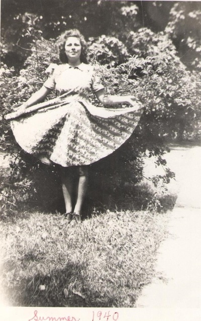 Pike County, Indiana, Morton Family, Young Woman Fanning Dress, Summer 1940, Virginia Ross