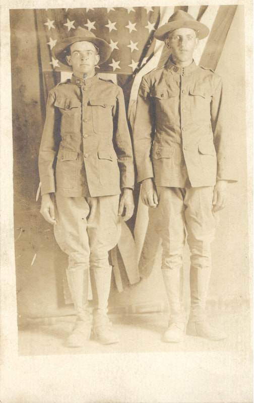 Pike County, Indiana, Greshom Shoulz Family, Two Soldiers Standing in Front of United States Flag