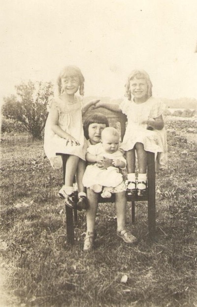 Pike County, Indiana, Morton Family, Young Girls Sitting on Bench with Baby, Virginia Ross