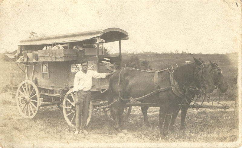 Pike County, Indiana, Identified Males, Man Standing at Huckster Wagon, 1915