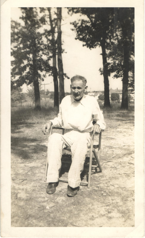 Elderly man seated on chair outdoors