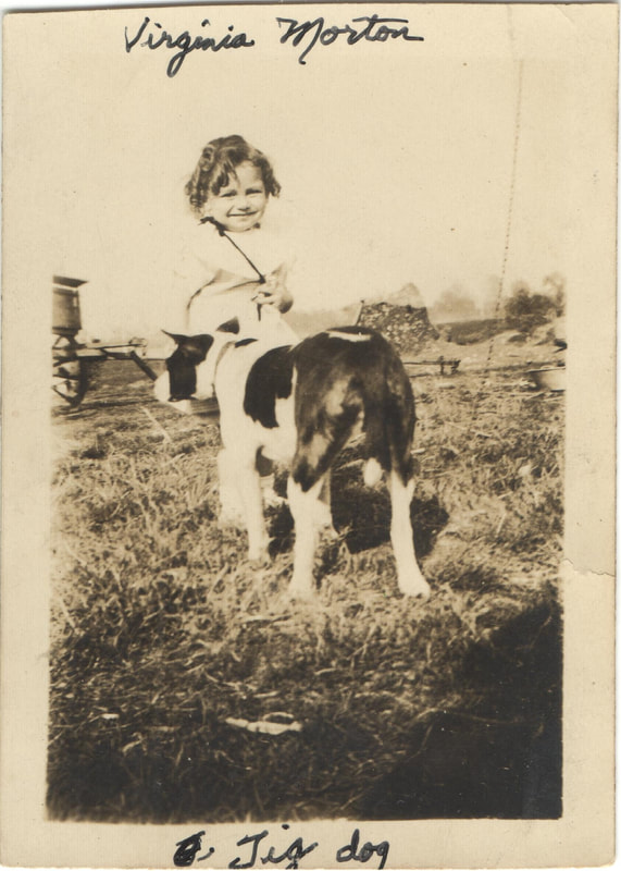 Young girl standing next to dog