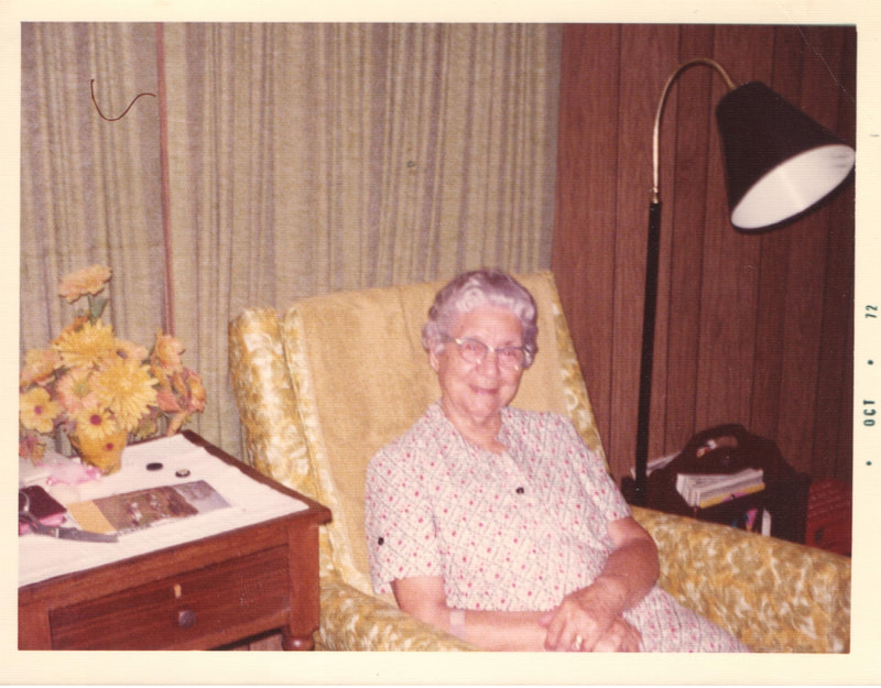 Pike County, Indiana, Shirley Behme,  Elderly Woman Smiling Seated in Chair, Oct. 1972