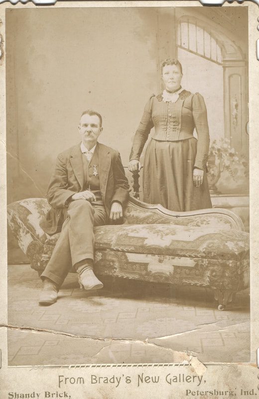Pike County, Indiana, Cross Family Collection, Gipson Cross Seated and Wife Standing, Brady's New Gallery, Shandy Brick, Petersburg, Indiana