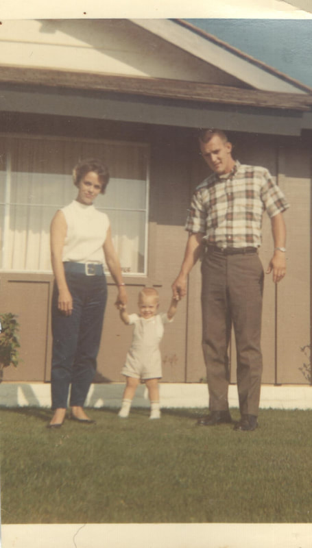 Pike County, Indiana, Shirley Behme, Man and Woman Holding Toddlers Hands in Yard