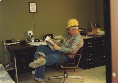 Pike County, Indiana, Pike County Coal Mines, Old Ben Coal Company, Man in Hardhat Seated Reading