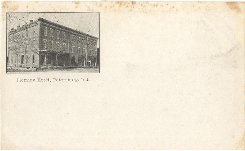 Pike County, Indiana, Postcard Collection, Brick Building, Fleming Hotel, Petersburg, Indiana