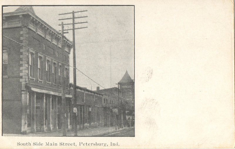 Pike County, Indiana, Postcard Collection, Photo of Building, South Side of Main Street, Petersburg, Indiana