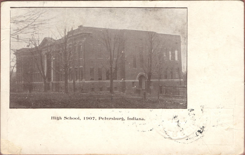 Pike County, Indiana, Postcard Collection, High School 1907, Building, Petersburg, Indiana
