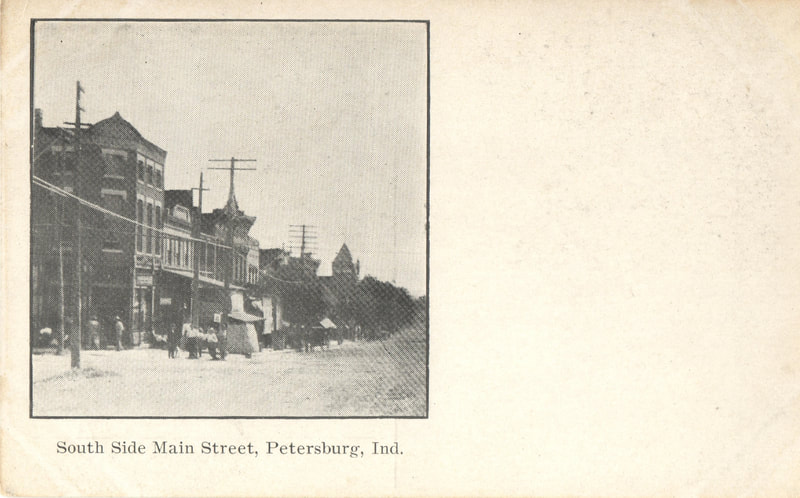 Pike County, Indiana, Postcard Collection, Photo of Buildings, South Side of Main Street, Petersburg, Indiana