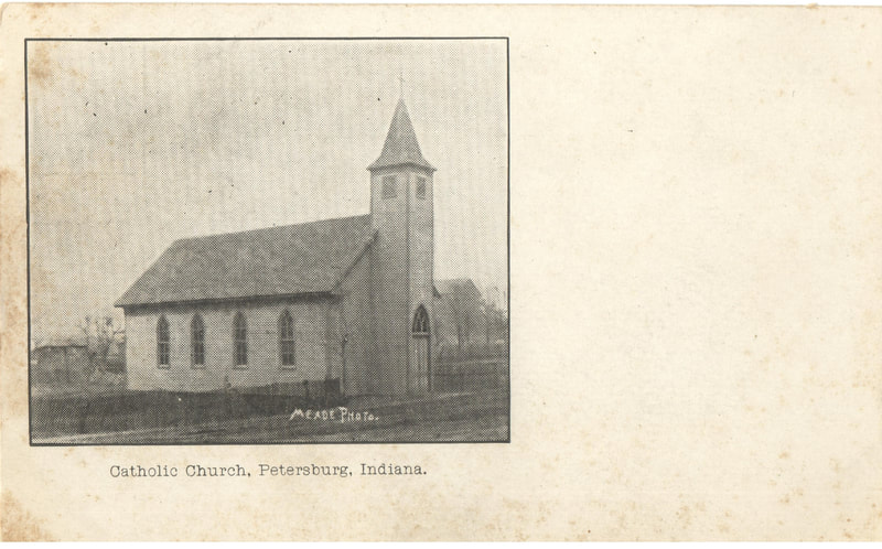 Pike County, Indiana, Postcard Collection, Photo of Buildings, Catholic Church, Meade Photo, Petersburg, Indiana