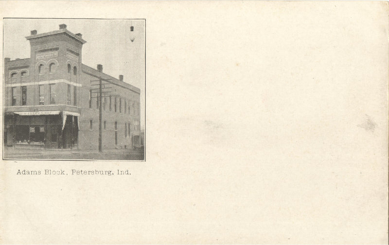 Pike County, Indiana, Postcard Collection, Photo of Buildings, Adams Block, Petersburg, Indiana