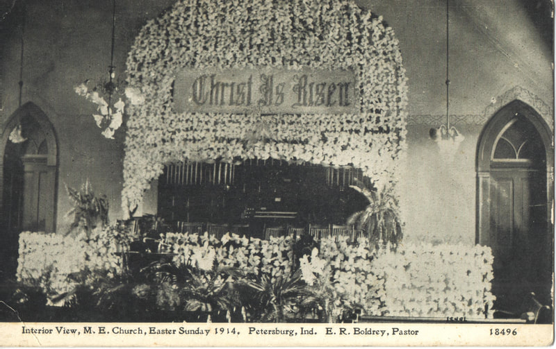 Pike County, Indiana, Postcard Collection, Easter Church Decorations, M.E. Church, Petersburg, Indiana, 1914