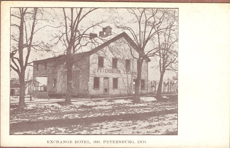 Pike County, Indiana, Postcard Collection, Building, Exchange Hotel, 1847, Winter, Petersburg, Indiana