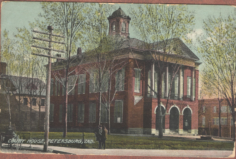 Pike County, Indiana, Postcard Collection, Brick Building, Couthouse, Colorized Photo, Petersburg, Indiana